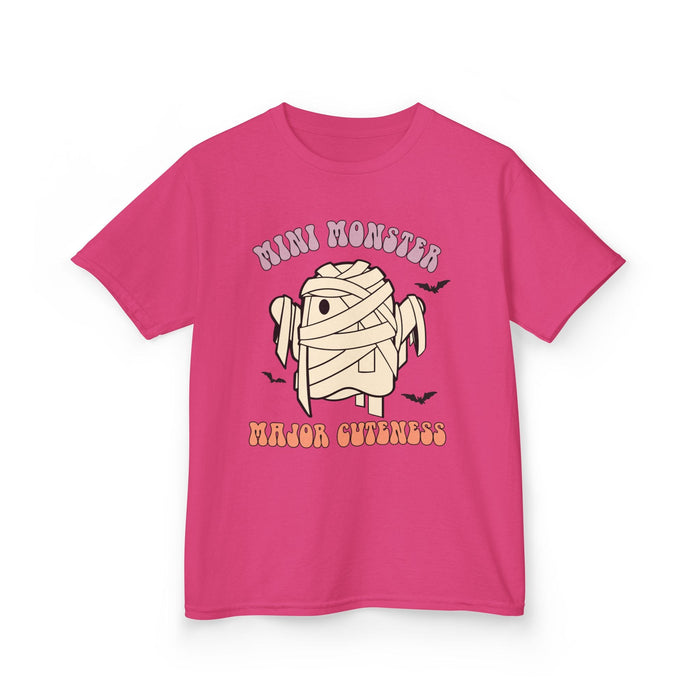 heliconia pink kids t-shirt with cute mini monster mummy halloween design