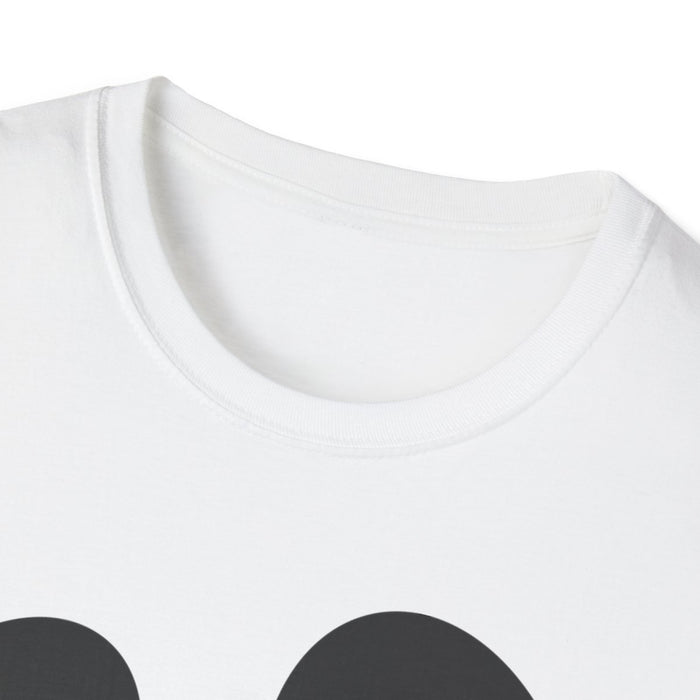 close-up of ghost face print on soft cotton tee