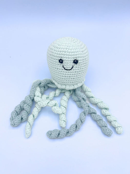 Pastel Blues Octopus Baby Rattle Fair Trade Crochet Organic Cotton Toy Best Years