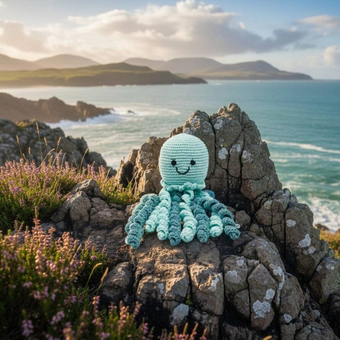 Pastel Blues Octopus Baby Rattle Fair Trade Crochet Organic Cotton Toy Best Years
