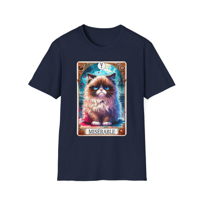 red t-shirt featuring grumpy cat tarot sarcastic design