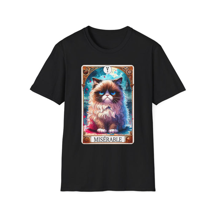 dark chocolate t-shirt with miserable grumpy cat tarot graphic