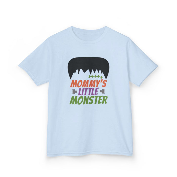 light pink kids t-shirt with mommy's little monster funny kids design