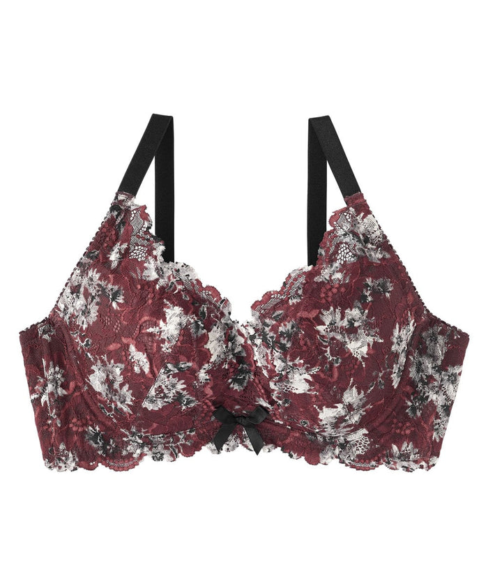 Monotone Flower Side Support Lace Push-Up Bra (F-G-H Cup)