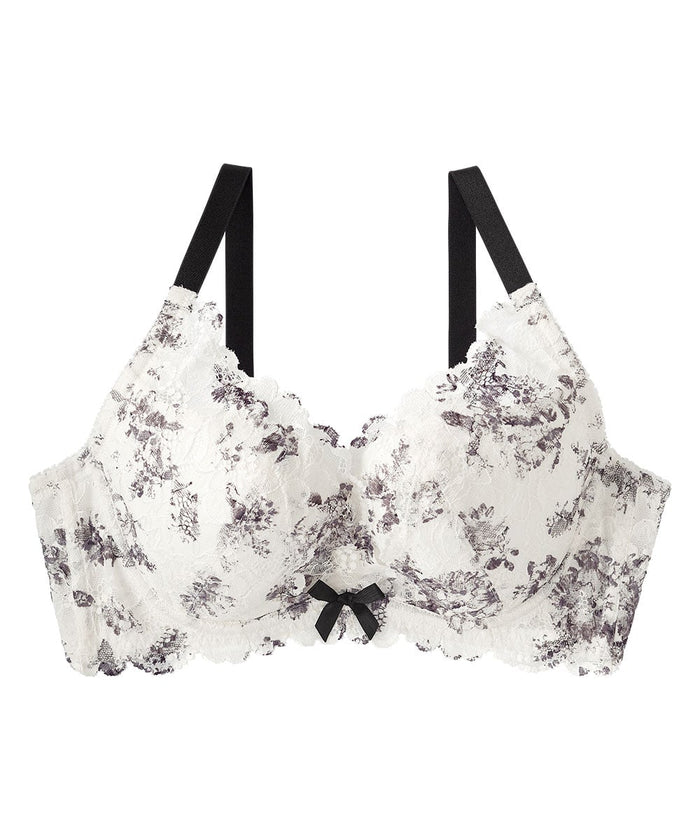 Monotone Flower Side Support Lace Push-Up Bra (F-G-H Cup)