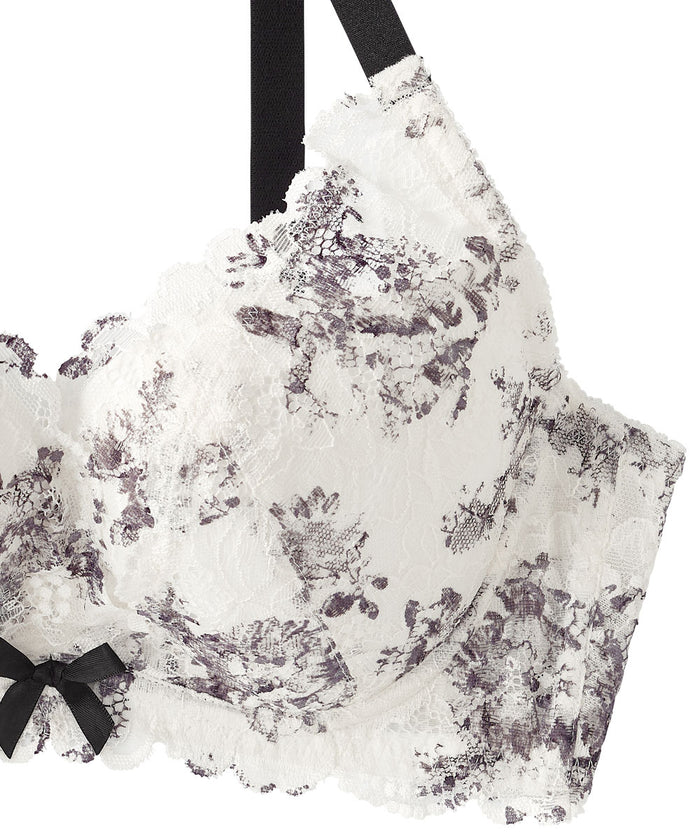 Monotone Flower Side Support Lace Push-Up Bra (F-G-H Cup)