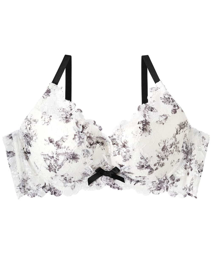Monotone Flower Side Support Lace Push-Up Bra