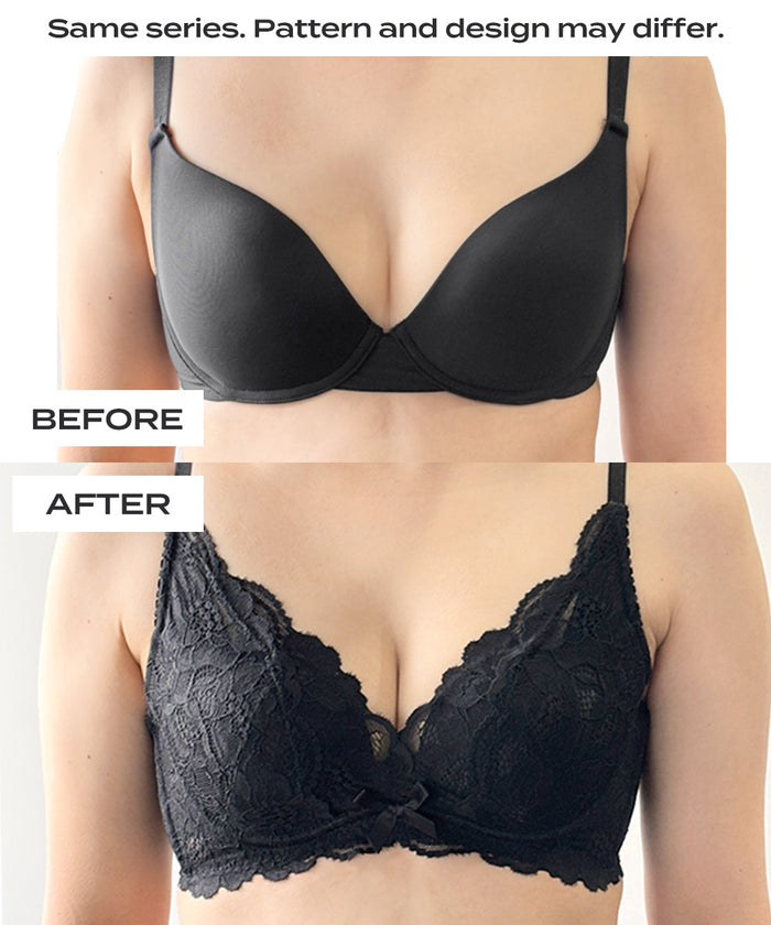 Monotone Flower Side Support Lace Push-Up Bra