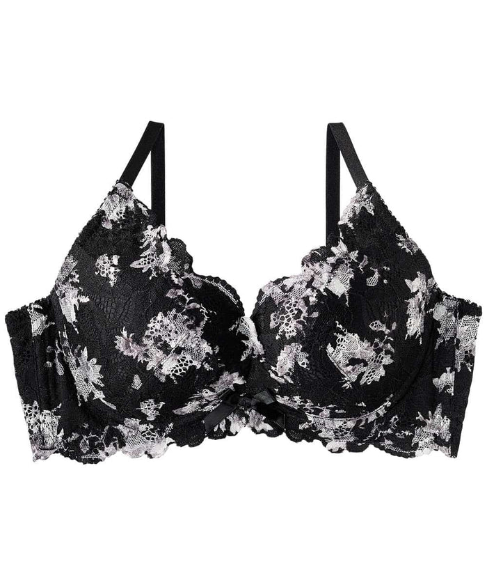 Monotone Flower Side Support Lace Push-Up Bra