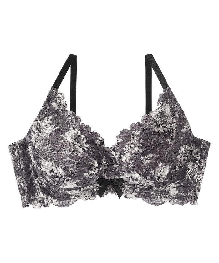 Monotone Flower Side Support Lace Push-Up Bra