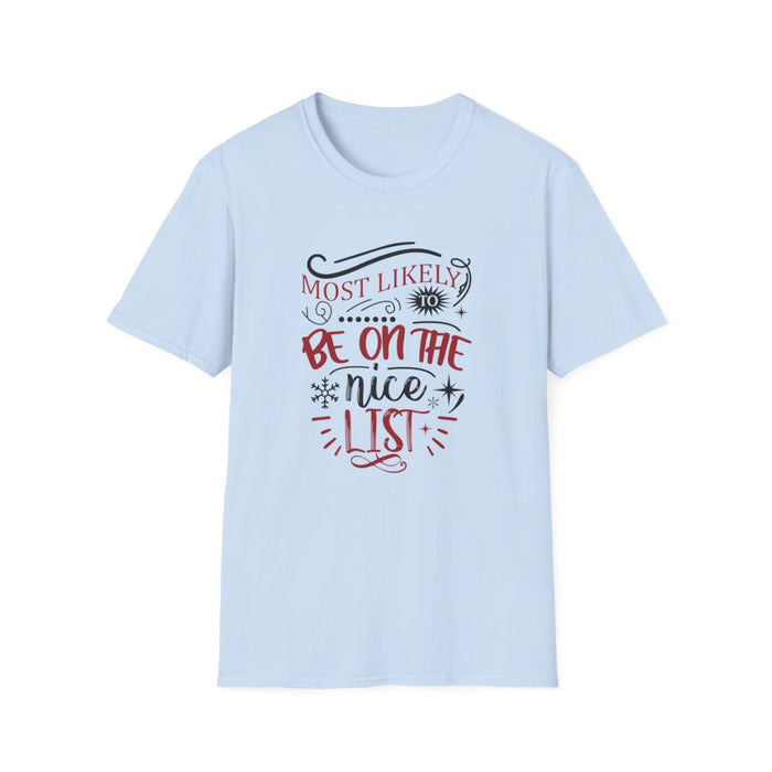 light blue t-shirt with nice list christmas graphic