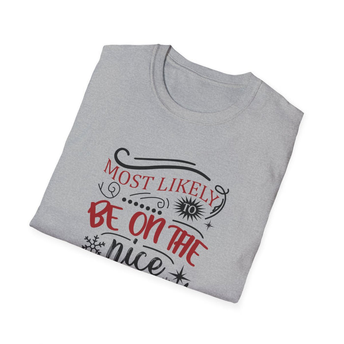 multiple colour options of nice list christmas t-shirt laid flat
