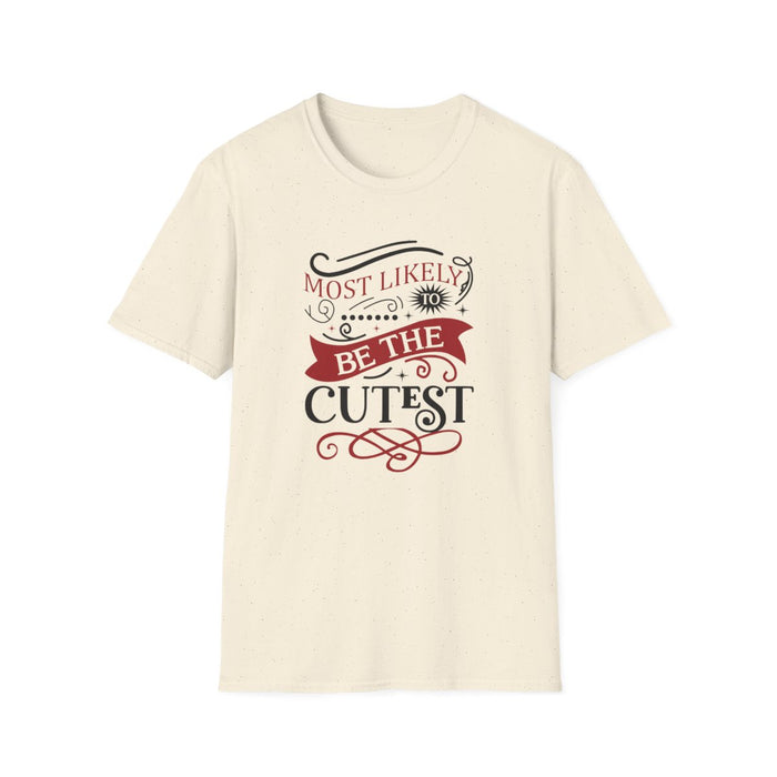 light blue t-shirt with most likely to be the cutest Christmas funny design