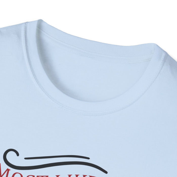 close-up of most likely to cause some drama christmas t-shirt print quality