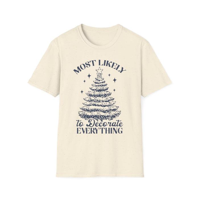 sport grey t-shirt with most likely to decorate everything Christmas graphic