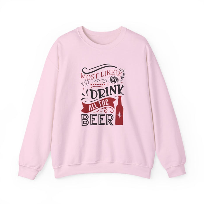 sand sweatshirt featuring humorous beer drinking christmas slogan print