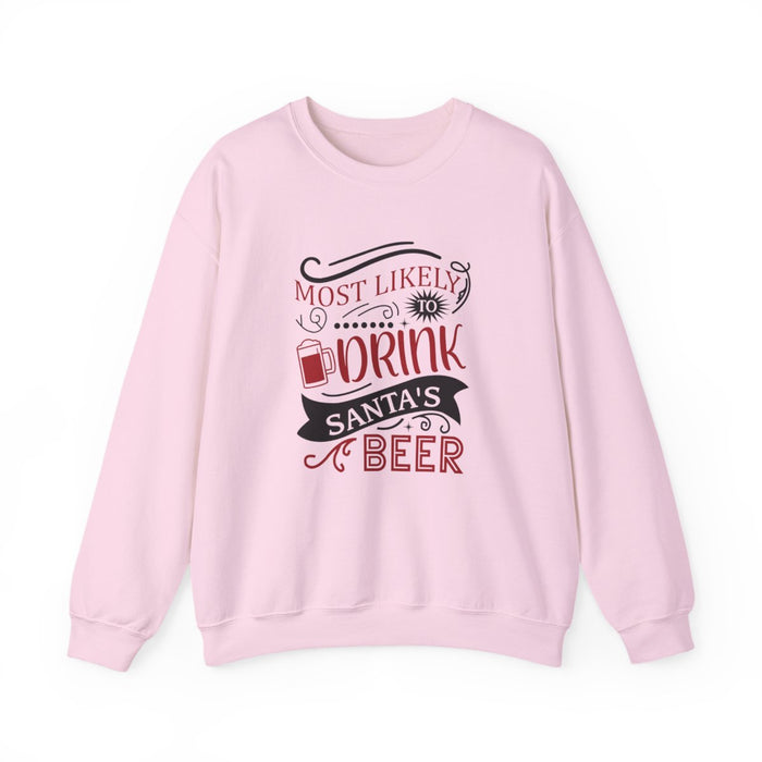 sand sweatshirt with playful beer and santa christmas graphic for holiday gift