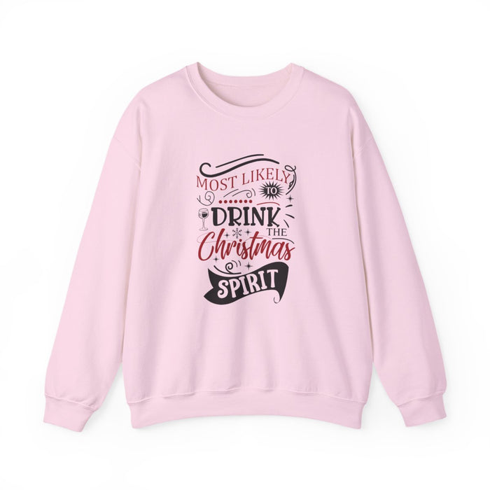 sand sweatshirt with most likely to drink the christmas spirit festive slogan print