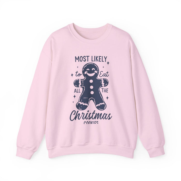 white sweatshirt with christmas cookie eating funny message and festive design