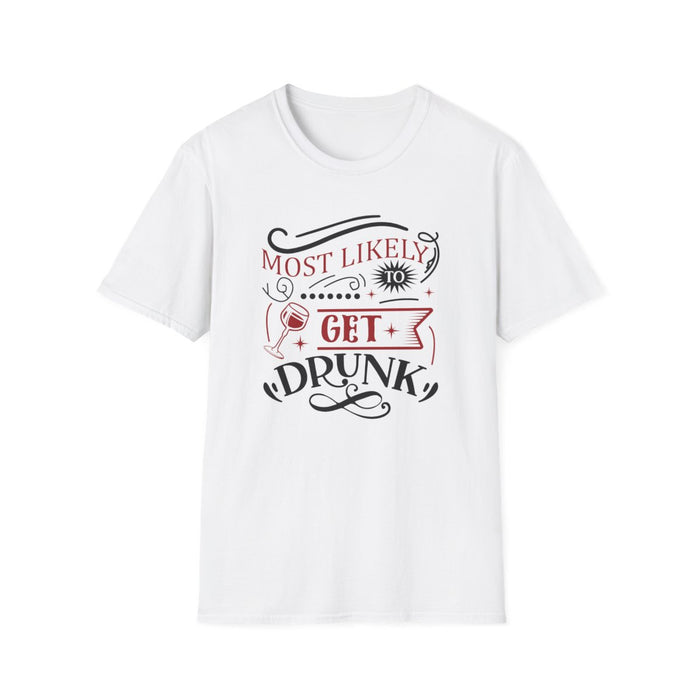 natural t-shirt with bold most likely to get drunk festive design