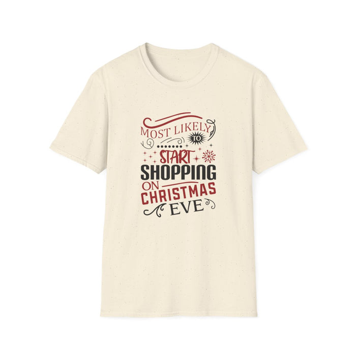natural t-shirt with bold christmas eve shopping slogan print