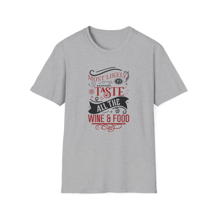 natural t-shirt with bold printed Christmas foodie wine design