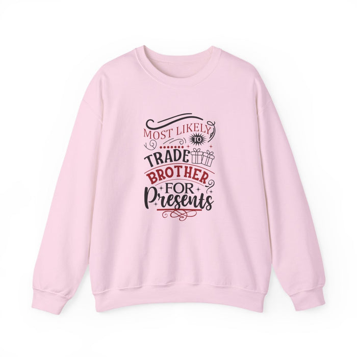 sand sweatshirt displaying playful trading brother for presents christmas print
