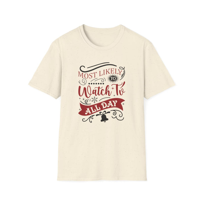 sport grey t-shirt with most likely to watch tv all day design