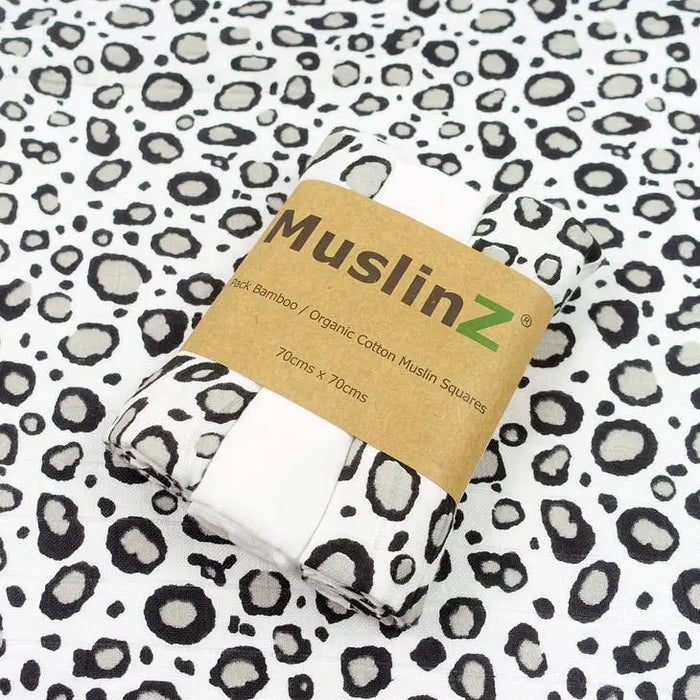 MuslinZ Bamboo/Organic Cotton Muslin Squares, Leopard - 3 Pack Muslin Muslinz