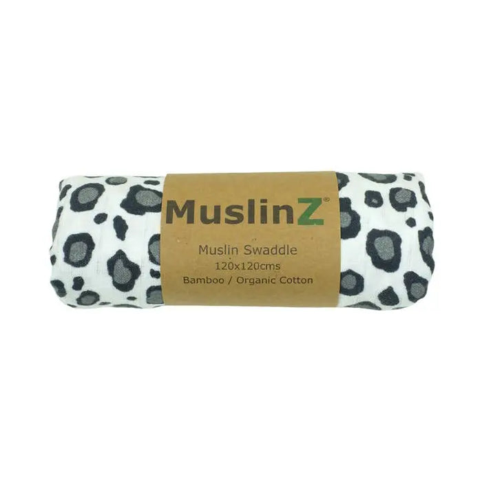 MuslinZ Bamboo/Organic Cotton Swaddle Blanket Leopard Print - 120x120cm Muslin Muslinz