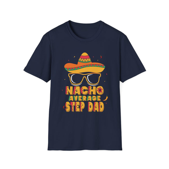 dark heather t-shirt with nacho average step dad funny father's day design