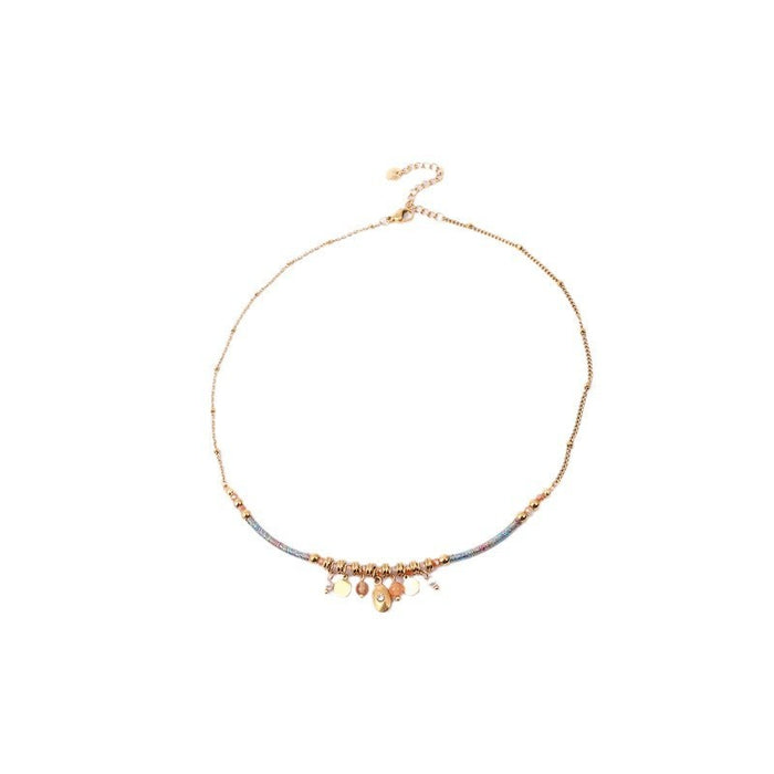 Natural Stone Beaded Necklace Color Handmade Winding Titanium Steel Clavicle Chain