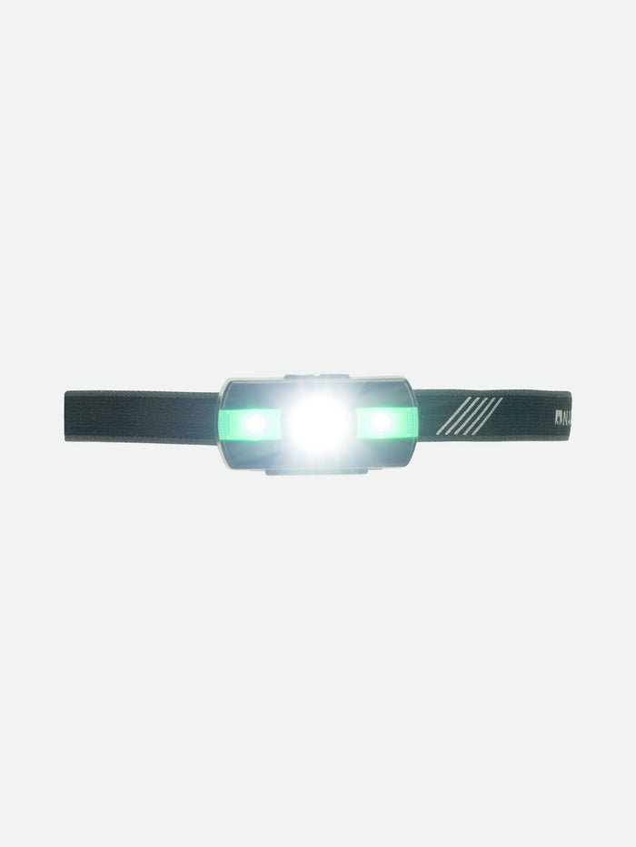 color:Charcoal||seo:Nathan Neutron Fire RX 2.0 Runner's Headlamp – Charcoal - Headlamp Front View – Green Light On