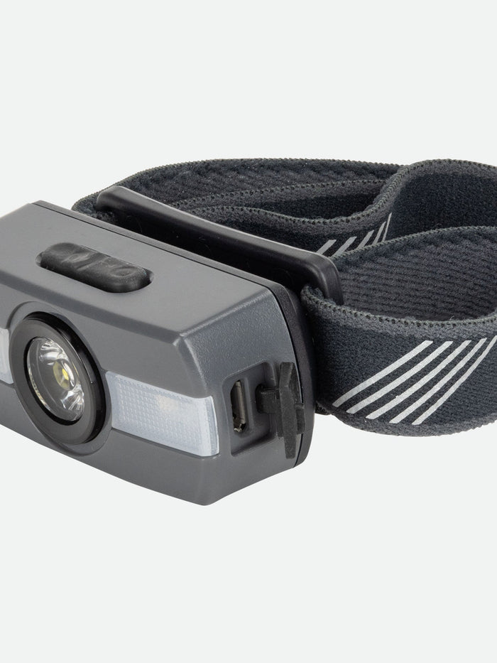 color:Charcoal||seo:Nathan Neutron Fire RX 2.0 Runner's Headlamp – Charcoal - USB Port Open Detail Shot