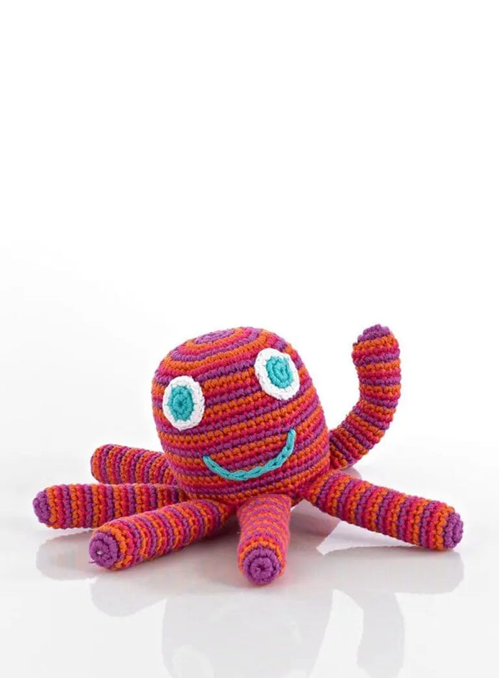 Octopus Fair Trade Crochet Rattle Toy - Red/Purple Stripe Toy Pebble Toys