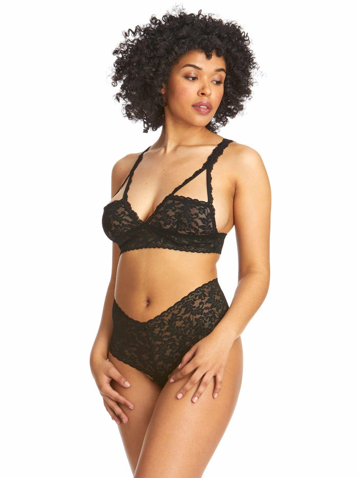 Black &oh™ Retro Lace Half Cup Bralette - Front Angle On Model, Retro Lace Matching Set | Hanky Panky