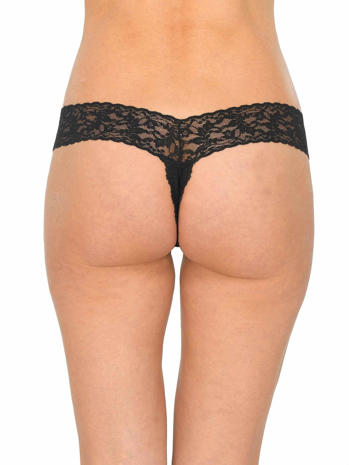 Black Signature Lace Crotchless Thong - Back On-Model View, No VPL | Hanky Panky