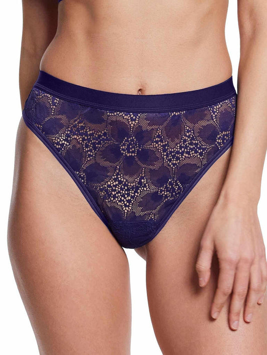 &oh™ Tropical Storm Lace Thong Summer Rain Purple - On Model Front View | Hanky Panky