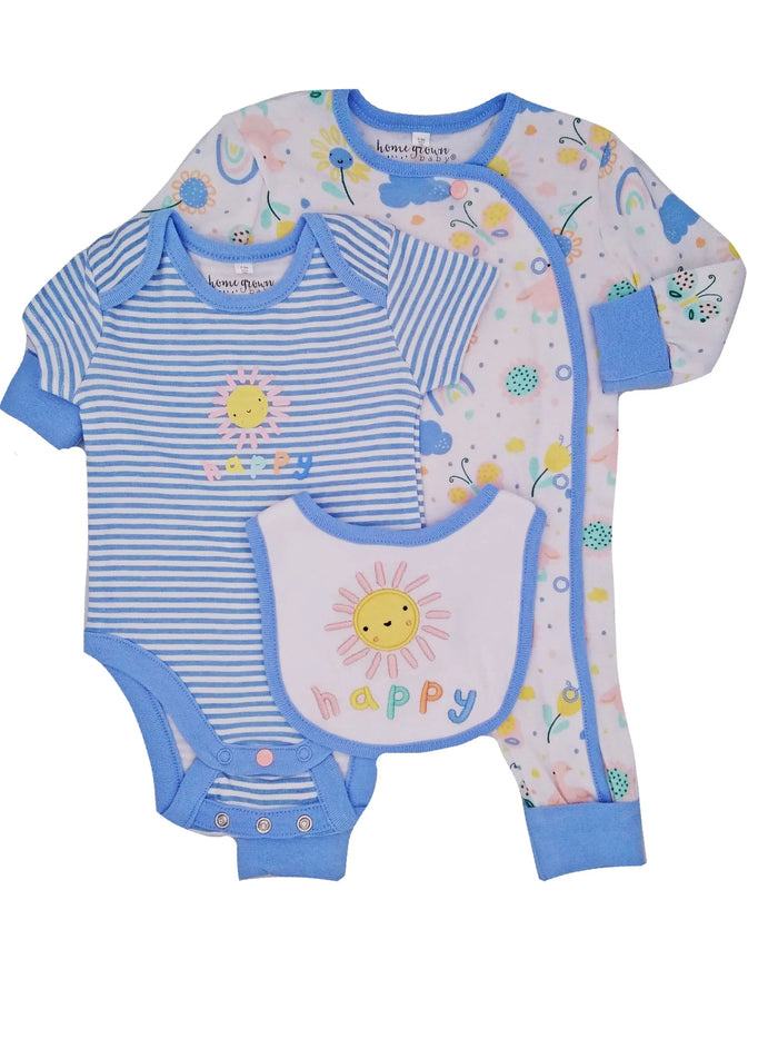 Organic 3 Piece Layette Set "Happy" Set HomeGrown Baby