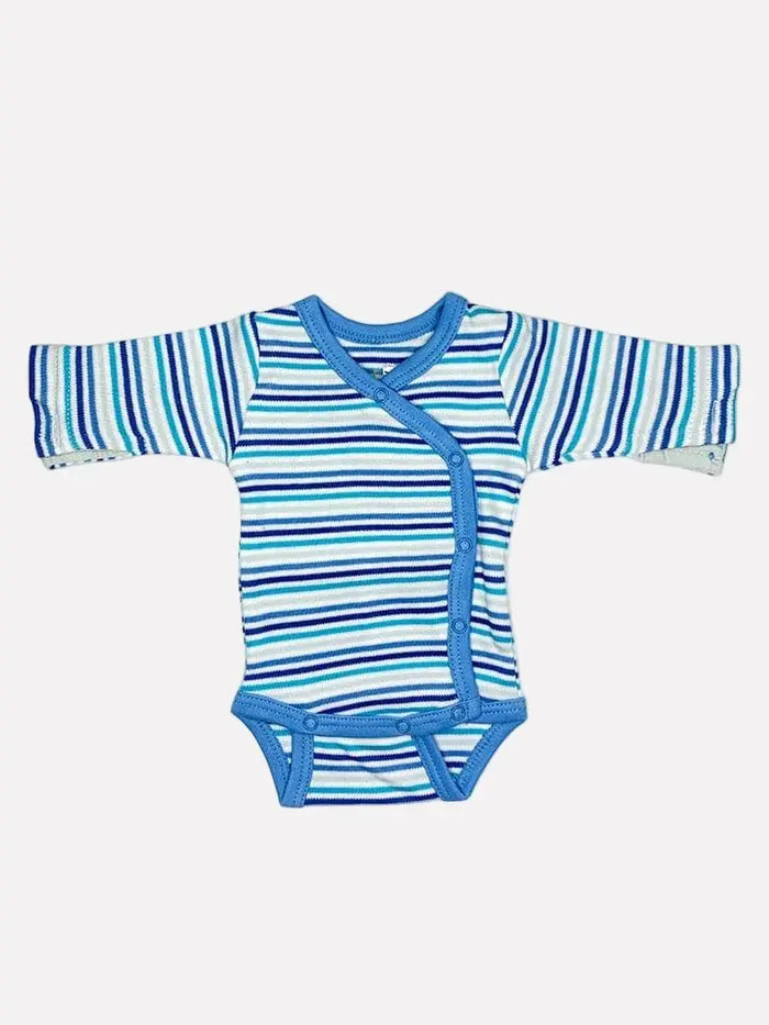 Organic Cotton Blue Bold Stripe Long Sleeve Vest Bodysuit / Vest Fixoni