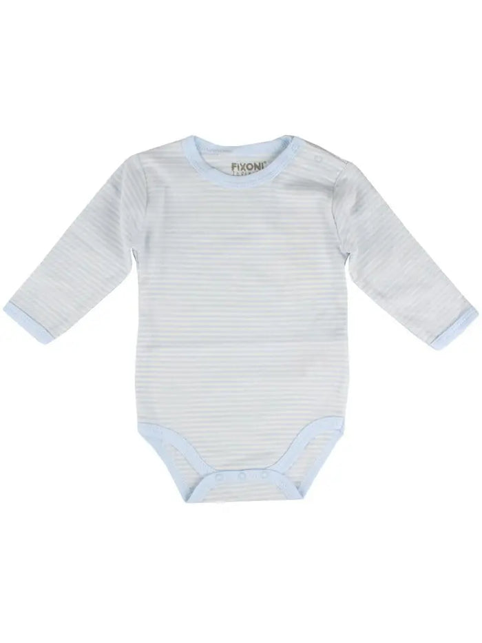 Organic Cotton Light Blue Stripe Long Sleeve Vest (5-8lb) Bodysuit / Vest Fixoni