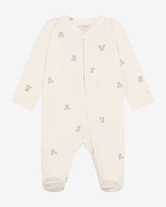Organic Cotton Oatmeal & Teddy Onesie Sleepsuit / Babygrow Fixoni