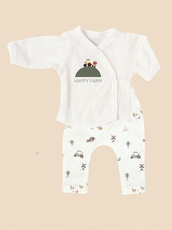 Organic Cotton Premature Baby Wrap Top & Trouser Set - Happy Farm Top & Trousers Tiny & Small