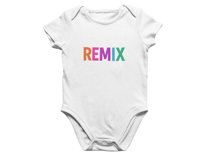 navy t-shirt and baby grow with Original and Remix matching parent baby design