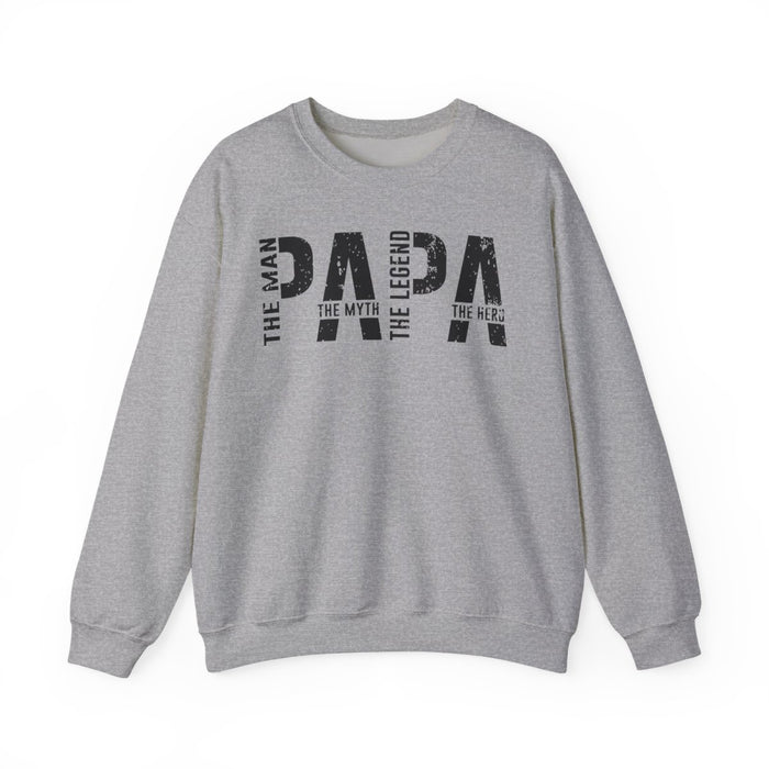 white sweatshirt with papa the man the myth the legend funny dad gift design