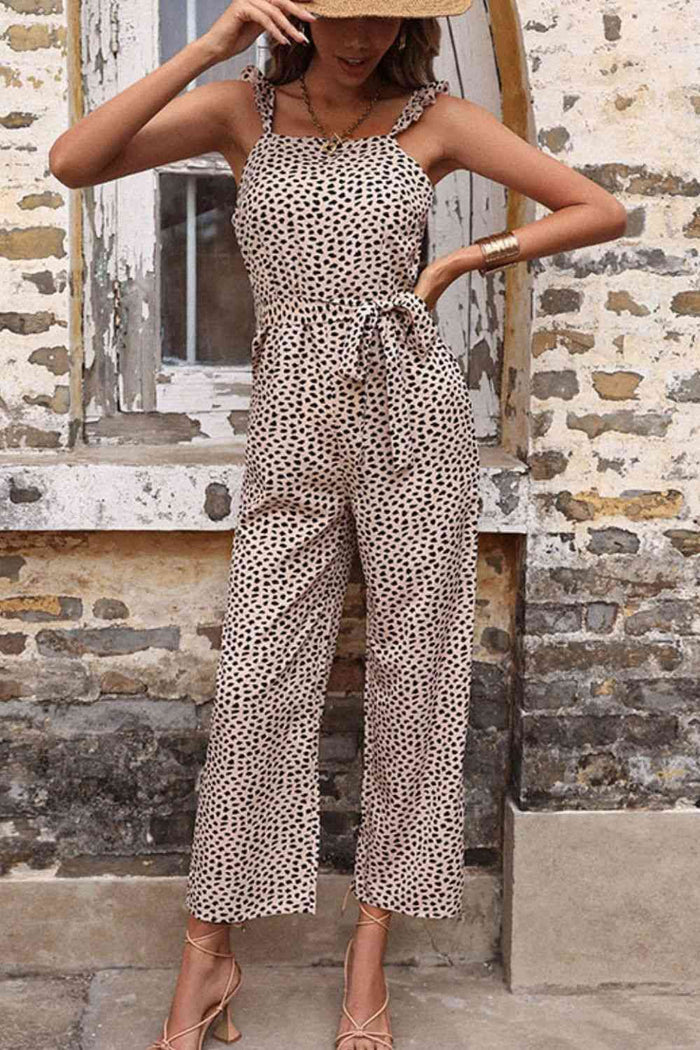 Perfee Printed Tie-Waist Wide-Leg Jumpsuit