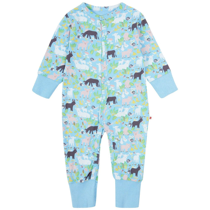 Piccalilly Sleepsuit - Country Friends (Blue Background) - Organic & Fair Trade Sleepsuit / Babygrow Piccalilly
