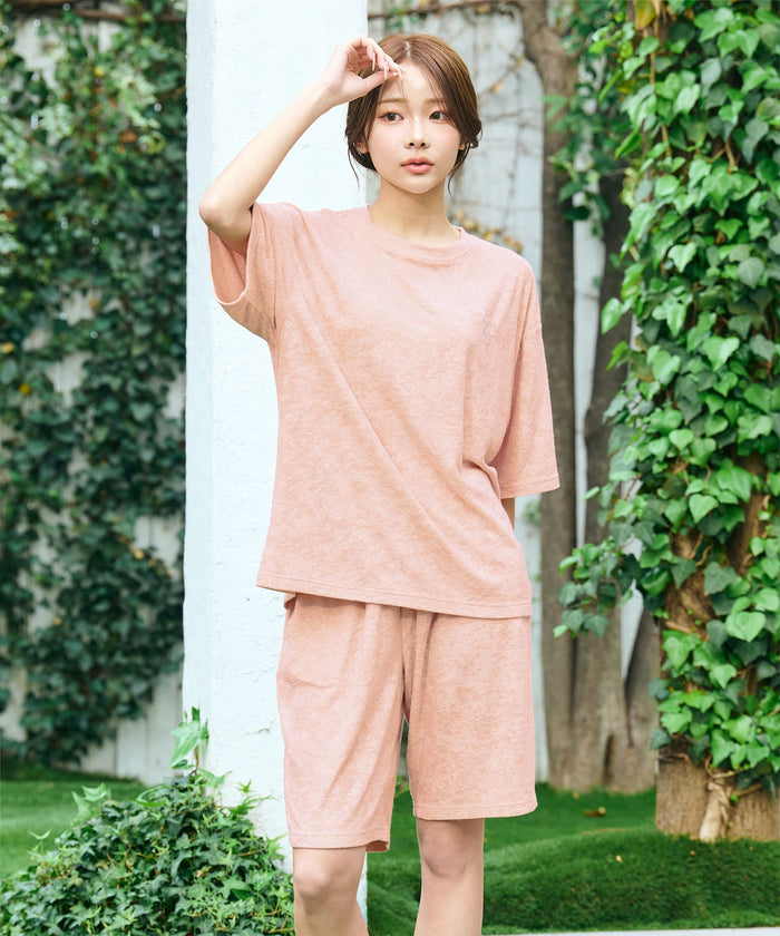Pile Short Sleeve Top and Bottom Set