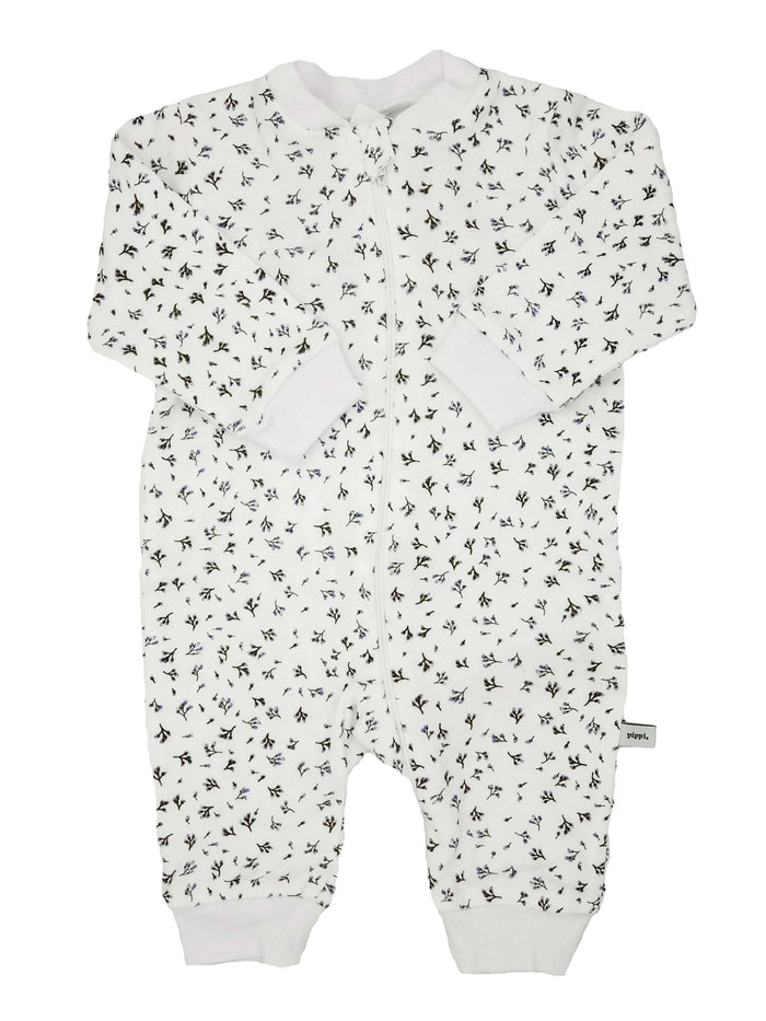 White Ditsy Flower Print Organic Cotton Footless Babygrow Sleepsuit / Babygrow Pippi