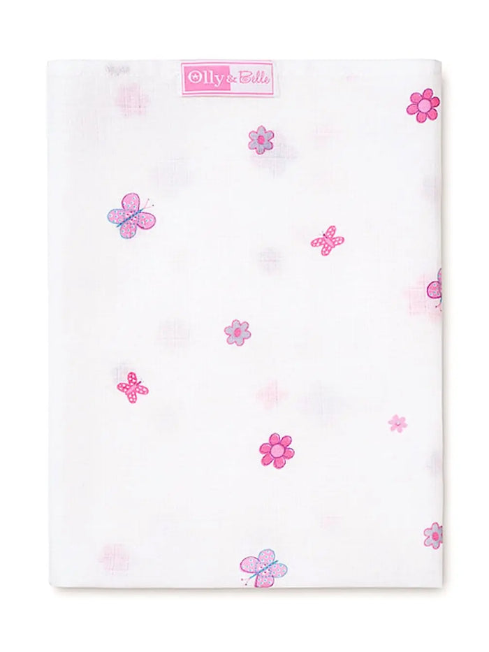Floral Butterfly Print 100% Cotton Muslin Square By Olly & Belle Muslin Olly & Belle